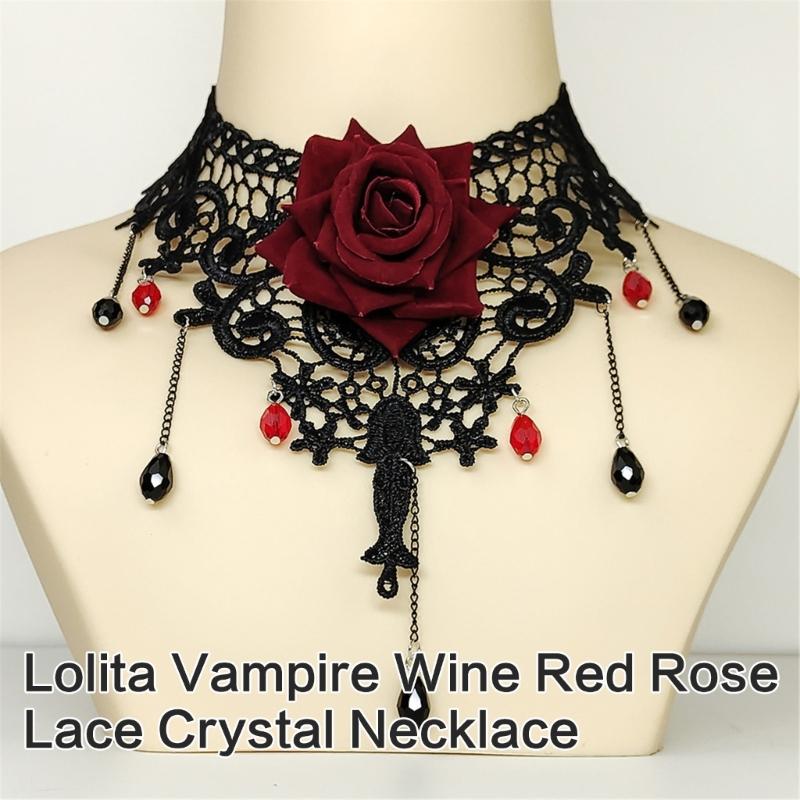Floral Choker Necklace Gothic Lace Necklace for Women Halloween Costume Jelwery, Cosplay Party, Wedding