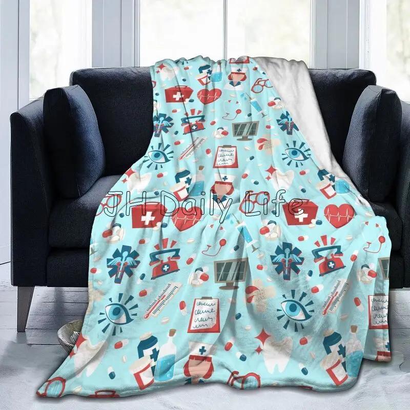 Custom Doctor Nurse Medical Flannel Fleece Blanket for Bed Sofa Soft Warm Lightweight Cozy Plush Throw Blankets for Home Nursery