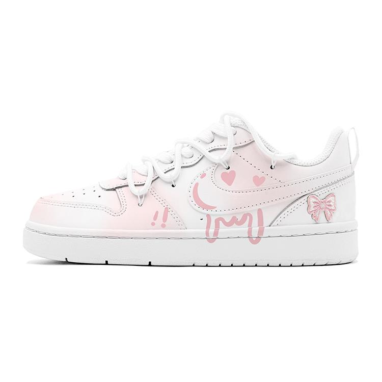 Nike Court Borough Rosa Herz Schleife, Mädchenhaftes Herz, Süßer Stil Weich, Leicht Vielseitig Niedrige Skateboard-Schuhe BQ5448-100(TeamS-S-BOX)