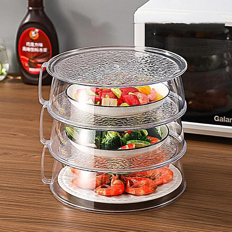 Pc Microwave Oven Cover With Handle Heat Resistant Splatter Guard Lid Transparent Dish Shield For Kitchen Fridge & Bbq