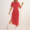 Spring and summer new split design women's fashion striped dress