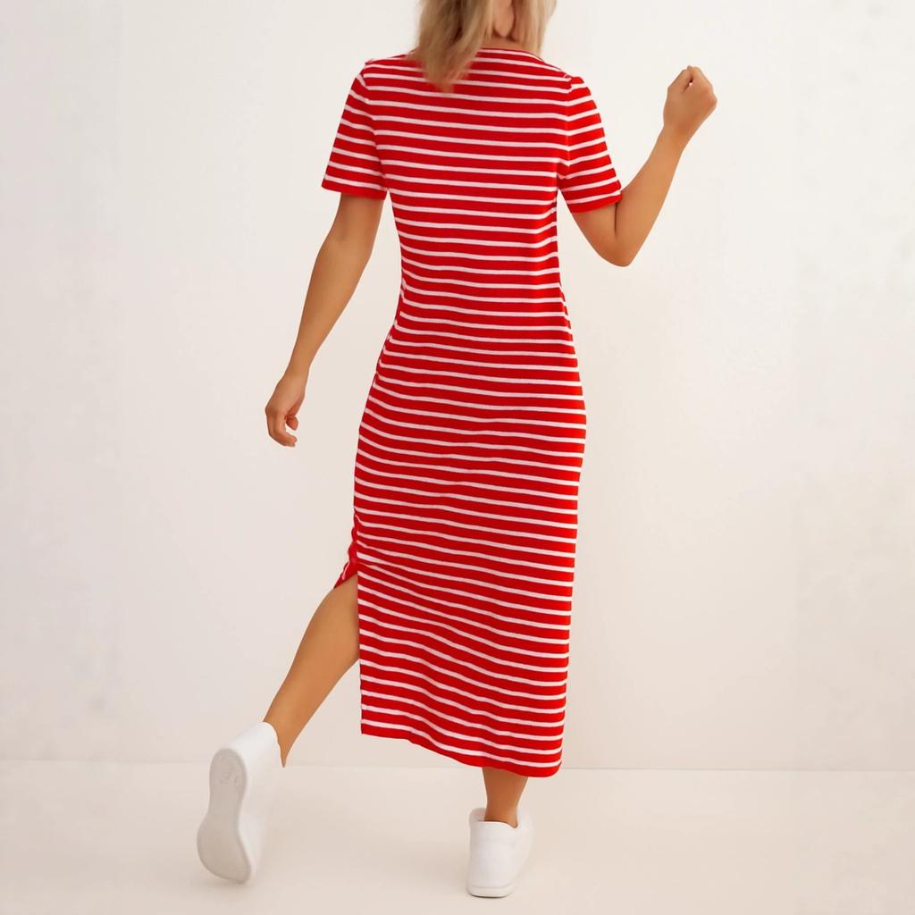 Spring and summer new split design women's fashion striped dress