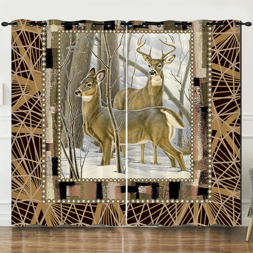 Штора Мультяшний Тварина Олень Пейзаж Любов 3D Цифровий Друк Затемнююча Штора З Люверсами
