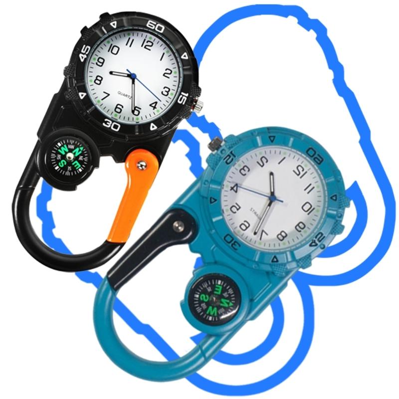 Orologio con Fibbia da Escursionismo Clip da Cintura Portatile Orologio da Tasca Bussola Moschettone per Zaino Sport Outdoor Alpinismo