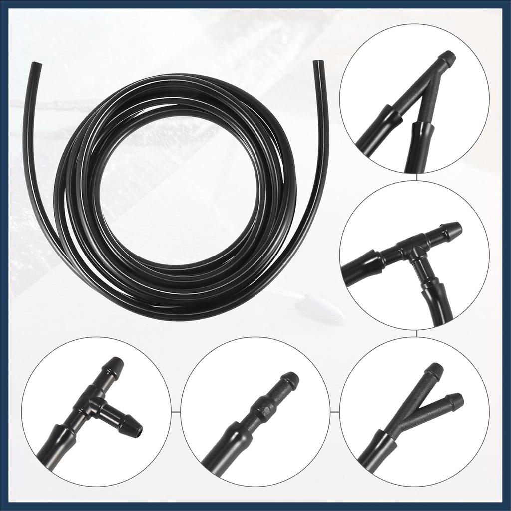 Front Windshield Washer Hose Kit Fit for Jeep Grand Cherokee with 3 Meter Washer Fluid Hose 12 Pcs Hose Connectors - Pack of 15 Black Replacement Car