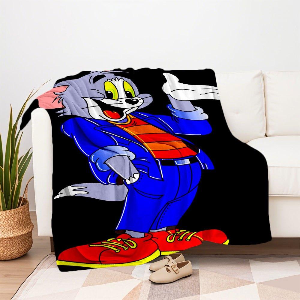 Tom & Jerry Cartoon Character Blue Suit Costume Cosplay Party Fancy DressBlanket Flannel Throw Blanket for Sofa, Bed, Travel, Camping, Office