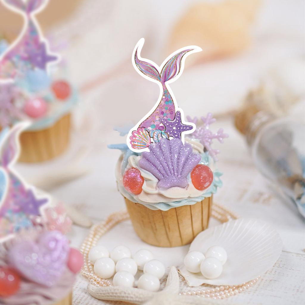 Mermaid Paper Cake Toppers Happy Birthday Party Decor Little Mermaid Tail Cake Topper Under the Sea Party Baby Shower Supplies