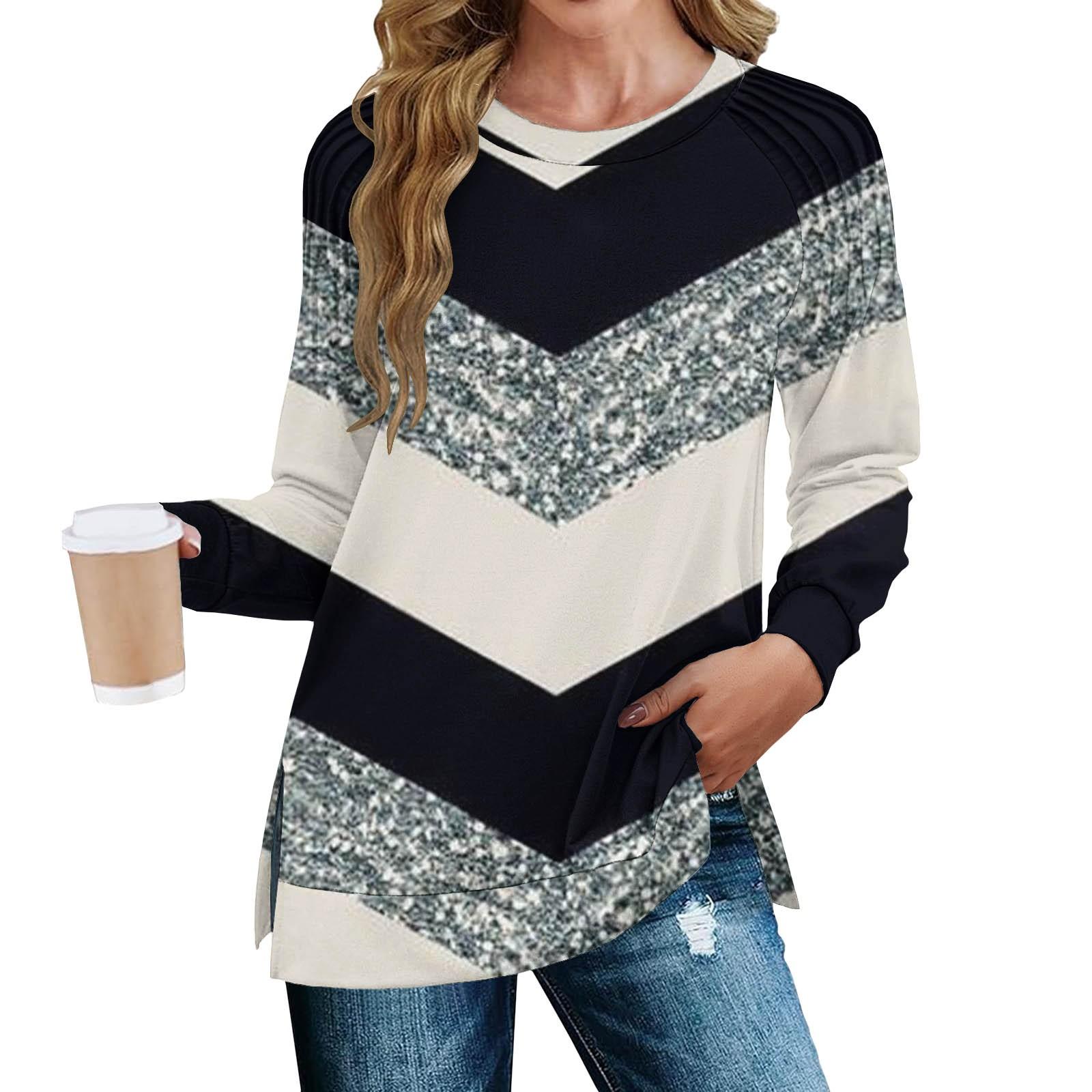 

Женская мода повседневная с разрезом и принтом, плиссированный низ, разрез, свободный крой, осенняя толстовка с длинным рукавом XXL чёрный