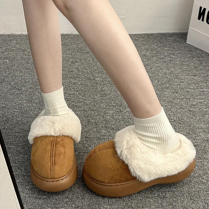 Women's Premium Textured Plush Slippers - Warm Winter Thick Bottom Heightened Home Slippers Casual Walking Indoor Shoes Snow Cotton Slippers