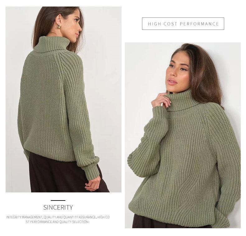 Women's Thick Knitted Turtleneck Sweater - Autumn/Winter Solid Color, Medium-Length, Casual Style.
