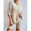Women's Spring Solid Color Casual Outfit, Crew Neck Loose Top & Shorts Two-Piece Set
