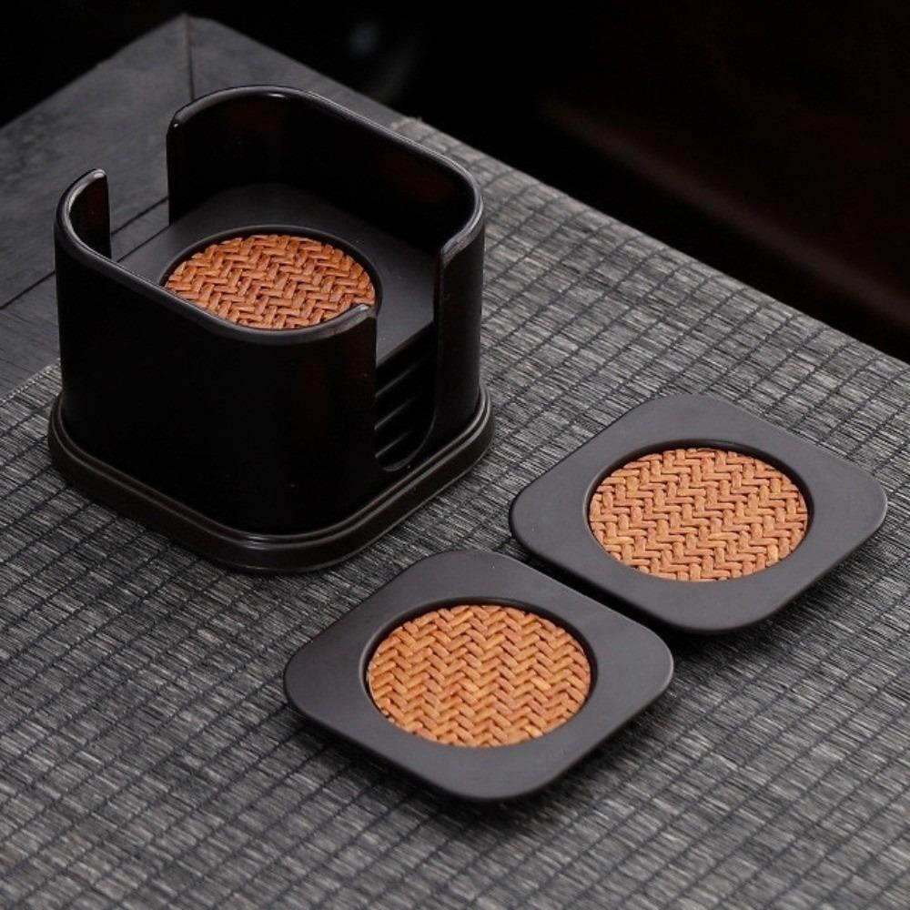 6pcs Anti-scalding Rattan Tea Coaster Set Chinese Style Tea Cup Holder Heat Insulation Mat  Home Use