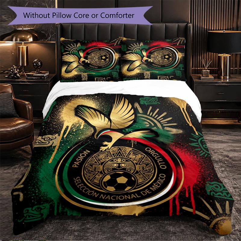 Mexico footbal Pattern 3 Pieces Bedding Set Soft Microfiber Duvet Cover with Pillow Cases for Bedroom