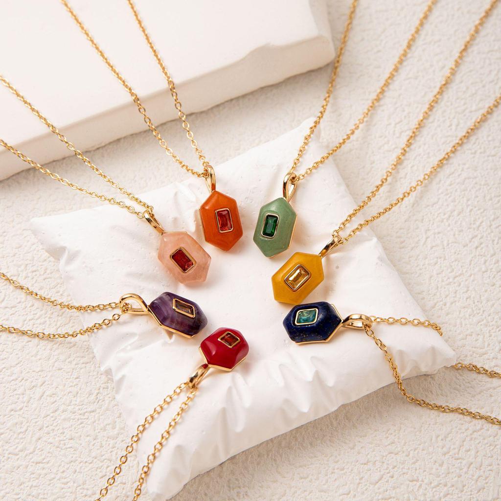 Eco-friendly Natural Stone Hexagonal Energy Necklace for Women