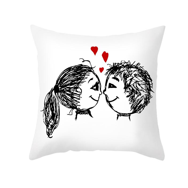 Home Valentine's Day Pillow Case Peach Skin Print Couple Love Heart Sketch Pillow Cushion