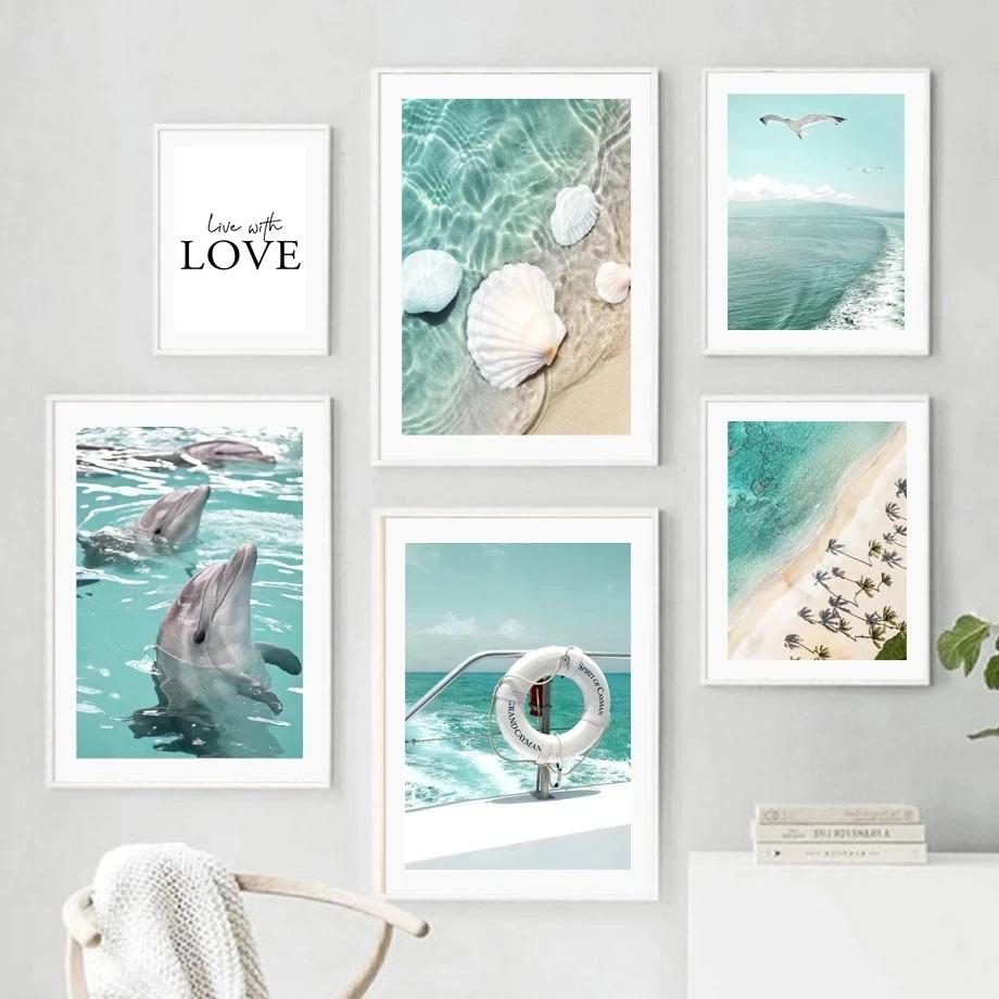 Green Beach Scenery Seascape Landscape Aesthetic Canvas Painting Posters and Prints Wall Art Picture For Living Room Decoration
