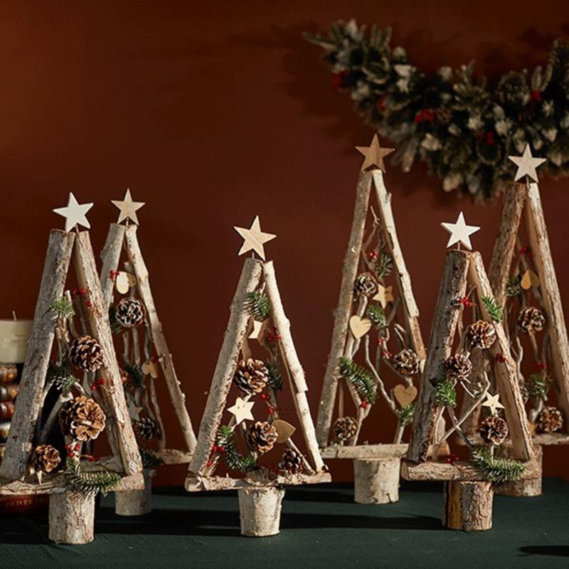 Wood Miniature Christmas Tree Accessory Distinctive Miniature Christmas Tree Ornament Wood Home Festival Decorations