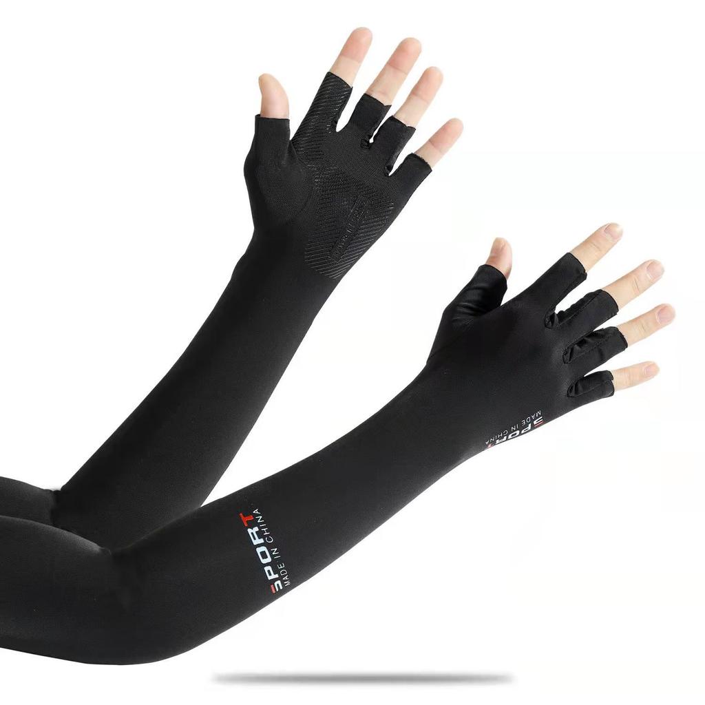 Two-finger sunscreen ice sleeves gloves for women extended five-finger summer ice silk sleeves bare finger arm covers fishing and driving men
