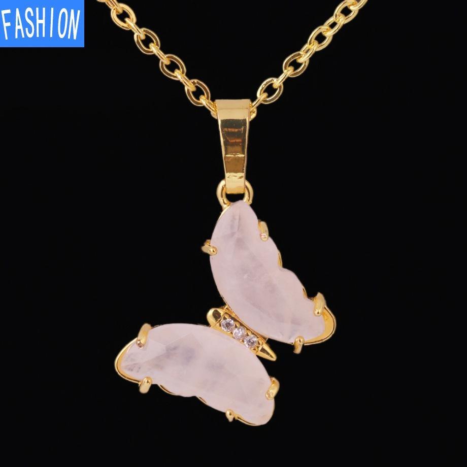 

Женская мода Кристалл Аметист Розовый Кварц Подвеска в виде Бабочки Ожерелье Подарки на День Матери Ожерелье Серебро/Золото Rose Quartz золотой