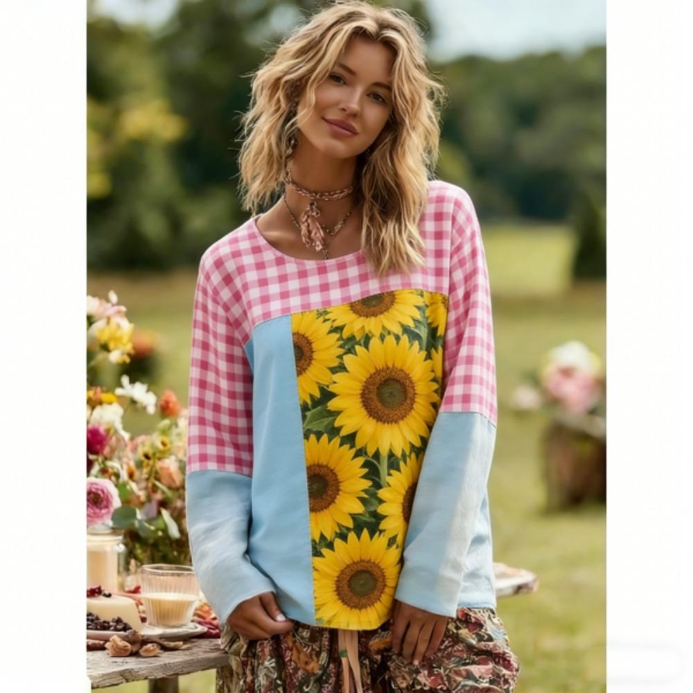 Spring Europe America Women's T-shirt Fashion Floral Print Pullover Comfortable Women Long Sleeve T-shirt Outdoor Casual Tees Top