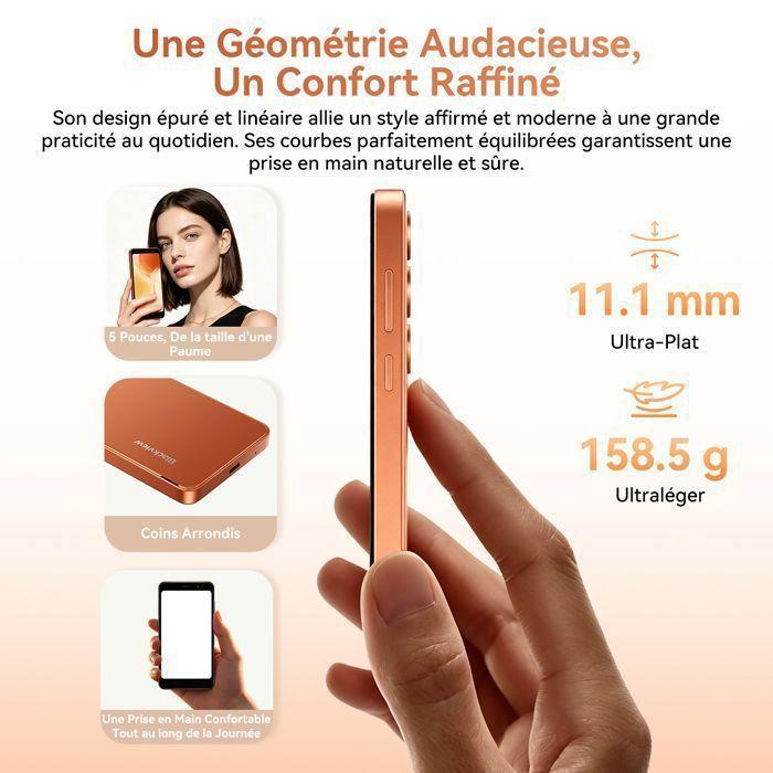 Refurbished - Blackview WAVE 2C Smartphone Mini 5.0" Écran 12Go(3+9) + 32Go/jusqu'à 1To 3000mAh Android 16 5MP Téléphone 4G Double Sim GPS Orange