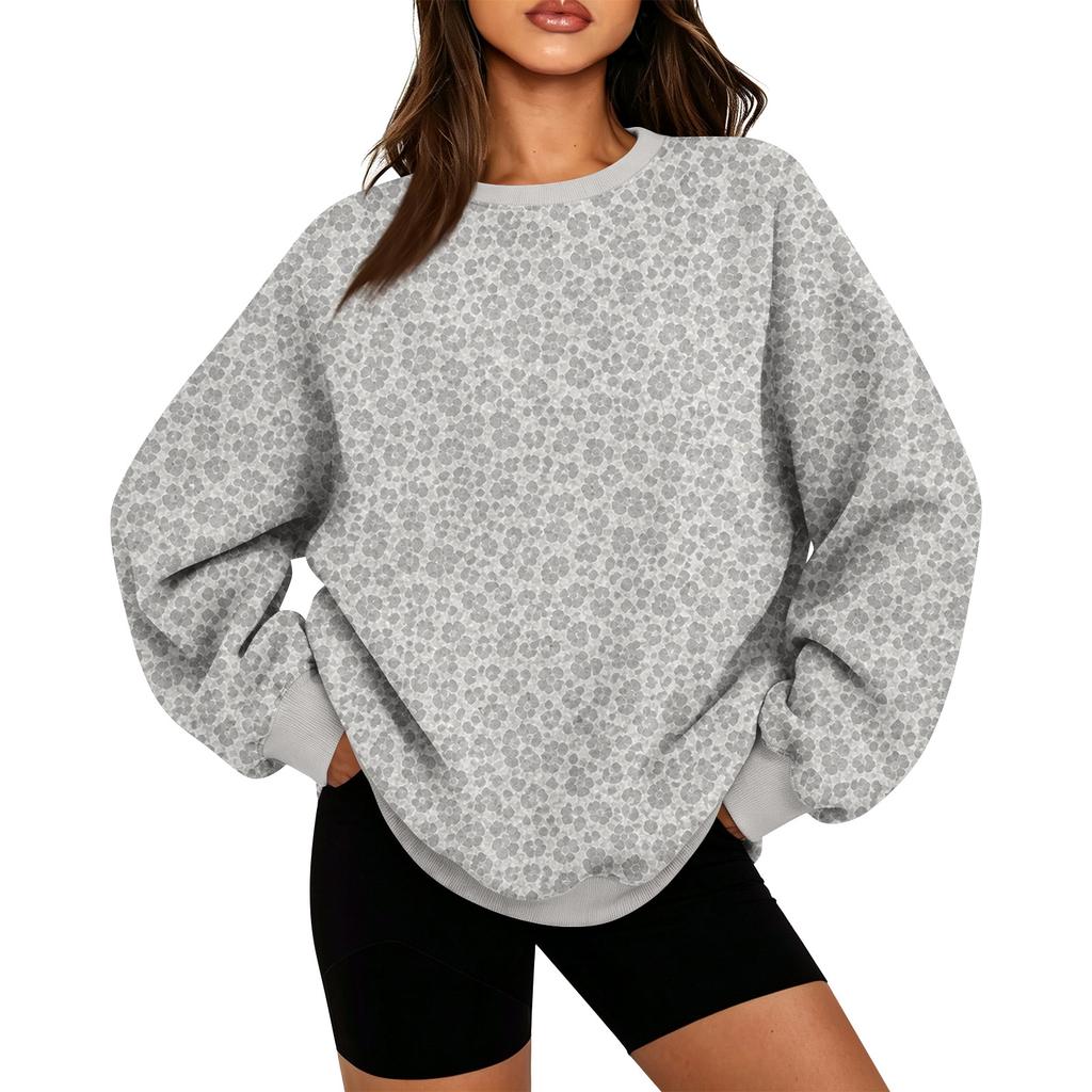 Women's Casual Long Sleeve Leopard Print Crewneck Top for Everyday
