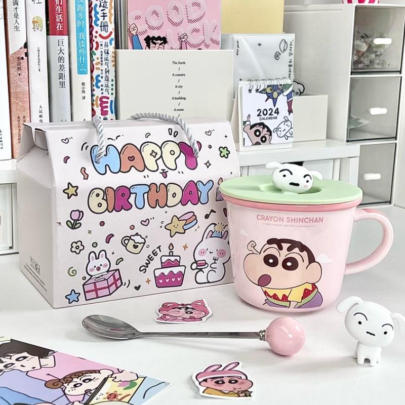 Crayon Xiaoxin Ceramic Mug with Lid Spoon Boys and Girls High Value Milk Scale Cup Couple Coffee Breakfast Cup
