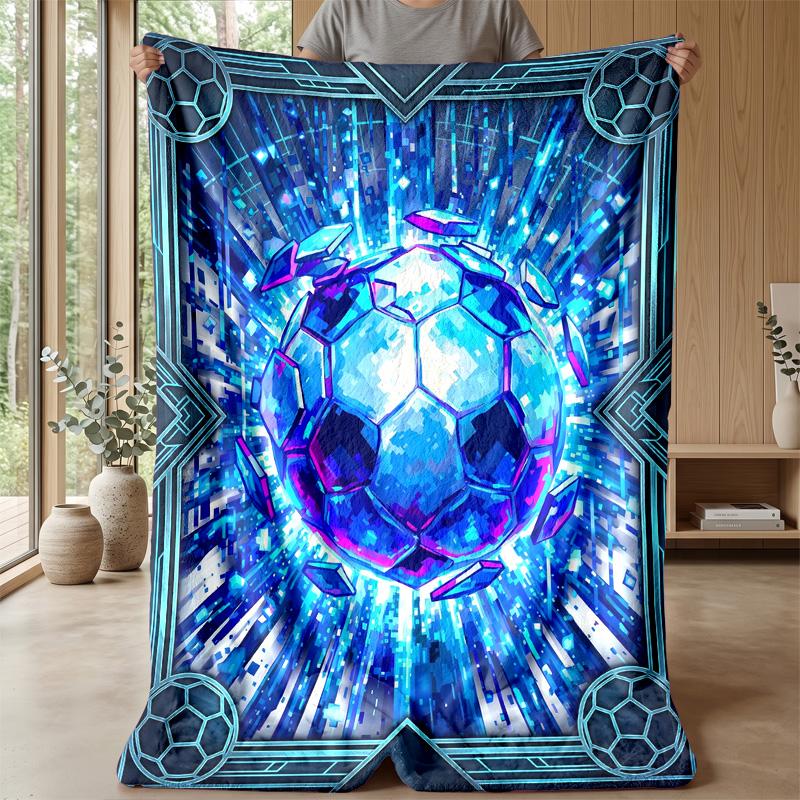 Futuristic Soccer Ball Artwork Theme blanket Lightweight Warm Flannel Blanket Decorative Throw Blanket for Home Decoration