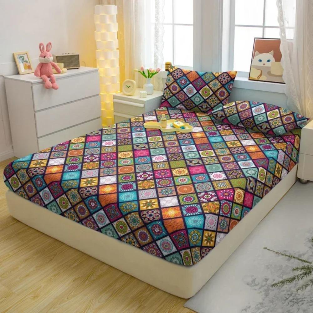 3-piece Simple Modern Bohemia Pattern Matte Three Piece Fitted Sheet Set Bedroom Printed Bed Cover Set