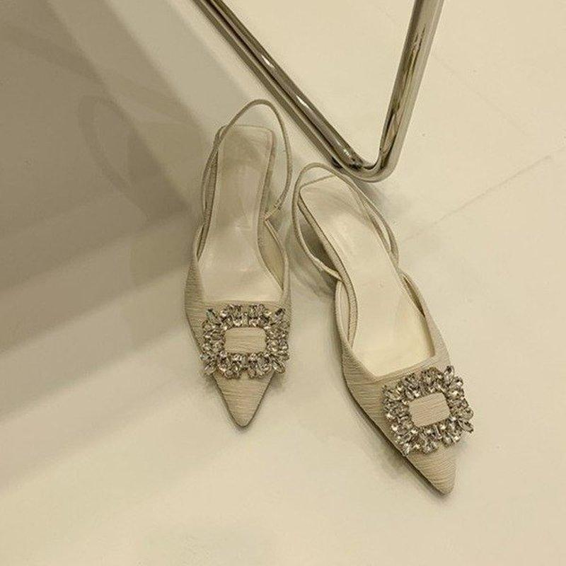 

Мода 2025 весна туфли-лодочки с острым носком драг корейская версия сексуальные вечерние сандалии женская обувь стразы модные летние сандалии zapatos de tacón 37 бежевый