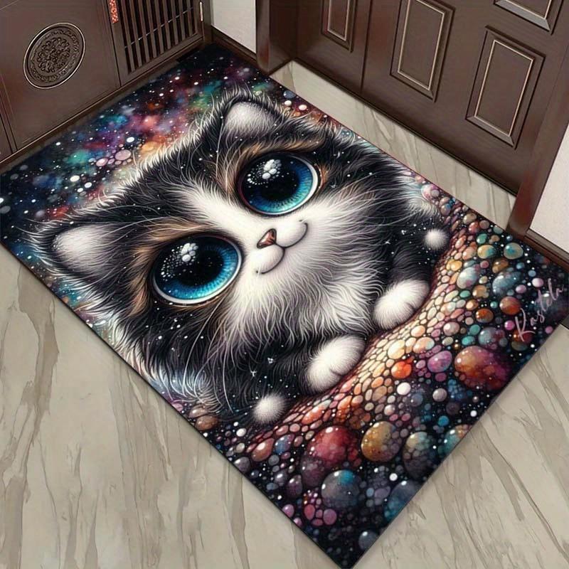 Galaxy Cat Rug for Cozy Bedrooms - Space Inspired Animal Design Carpets Anti slip carpet can be machine washed
