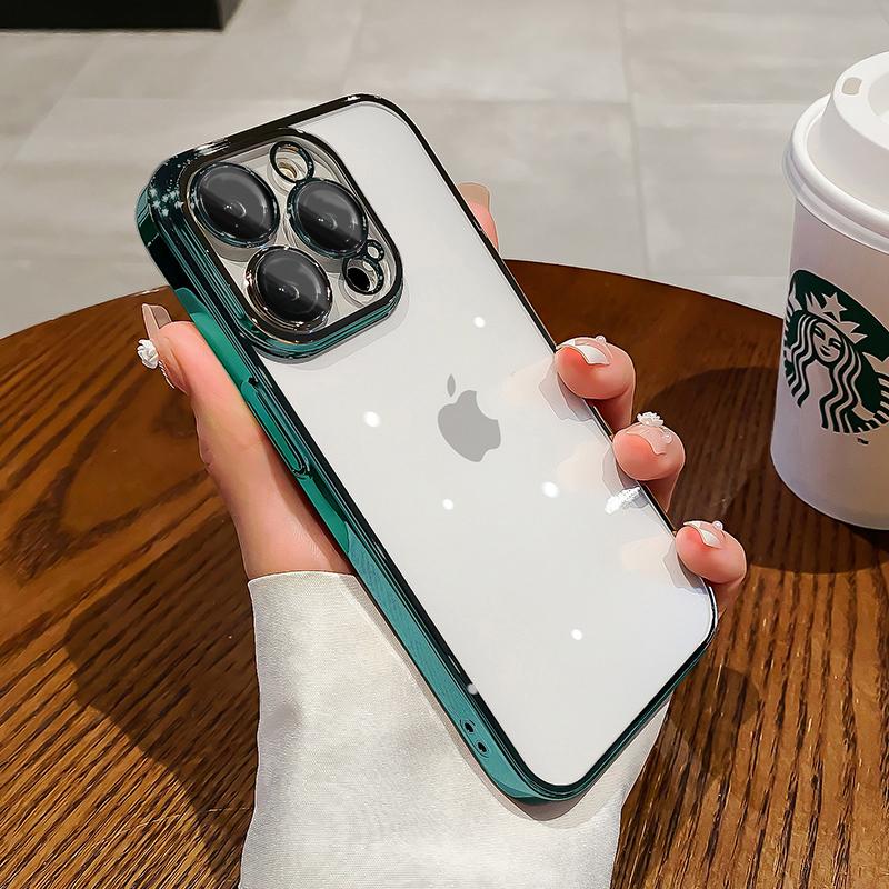 Luxury Plating Clear Case For iPhone 15 13 12 11 14 Pro Max Mini X XR XS 7 8 14 15 Plus SE Cover With Lens Protector Accessories