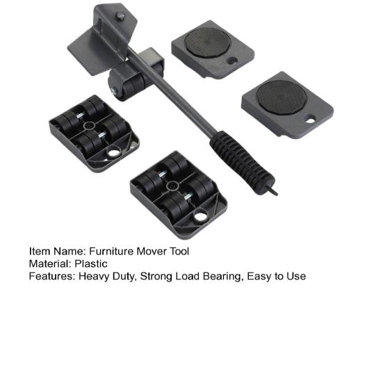 5 Pièces/Ensemble Outil de Déménagement de Meubles avec Pied-de-Biche Déménageur de Meubles Robuste avec 4 Roues Rouleau pour Appareils Ménagers Meuble Déménageur Chariot Coulissant