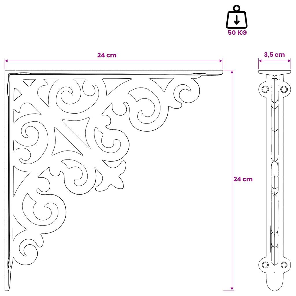 Wall Shelf Brackets 2 pcs Black 24 x 24 x 3.5 cm Steel