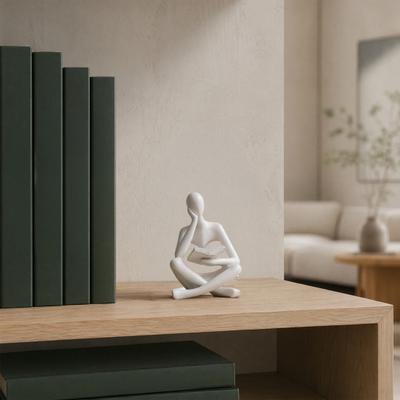 Resin Thinker Statue Bookshelf Decor, Abstract Reading Figure Sculpture, Modern Office Desk Ornament, Inspirational Gift for Teachers & Book Lovers