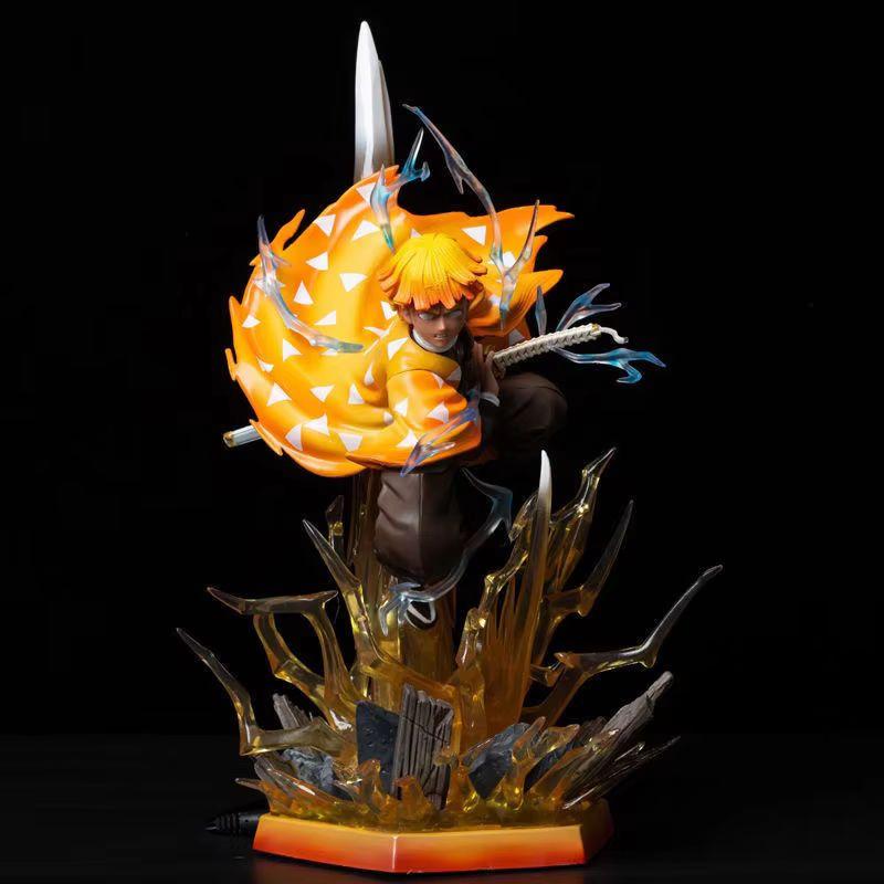 32cm Anime Demon Slayer Agatsuma Zenitsu Scultura a Doppia Testa Figure in PVC Statua Luminosa Collezionabile Decorazione per Stanza Modello Giocattolo Regalo
