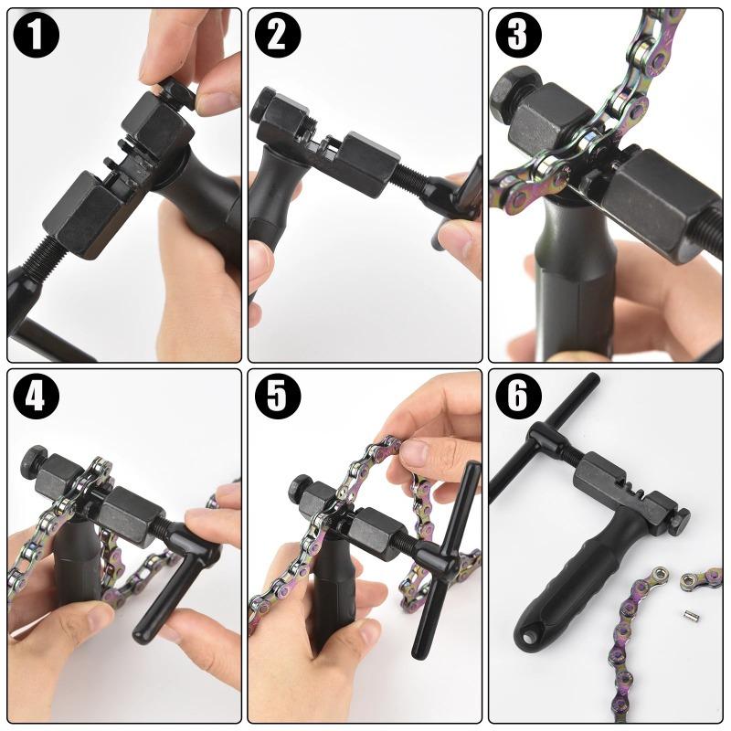 Bike Chain Breaker Cutter with Chain Hook and Replacement Pin, Bicycle Chain Repair Tool, Bicycle Chain Remove and Install Tool
