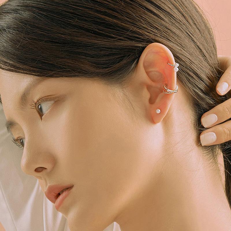 Cross Flash Diamond Without Ear Hole Ear Bone Clip Small Fresh Sweet Literary Fashion Niche Pearl Ear Clip Earrings Women