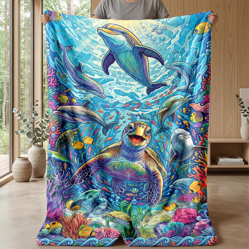 Ocean Life Adventure 5 Theme Blanket Lightweight Warm Flannel Blanket Decorative Throw Blanket for Home Decoration