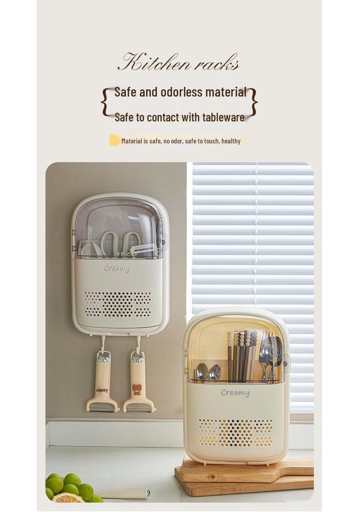 Wall-Mounted Dustproof Kitchen Chopstick Holder with Lid – Multifunctional Storage & Draining Rack