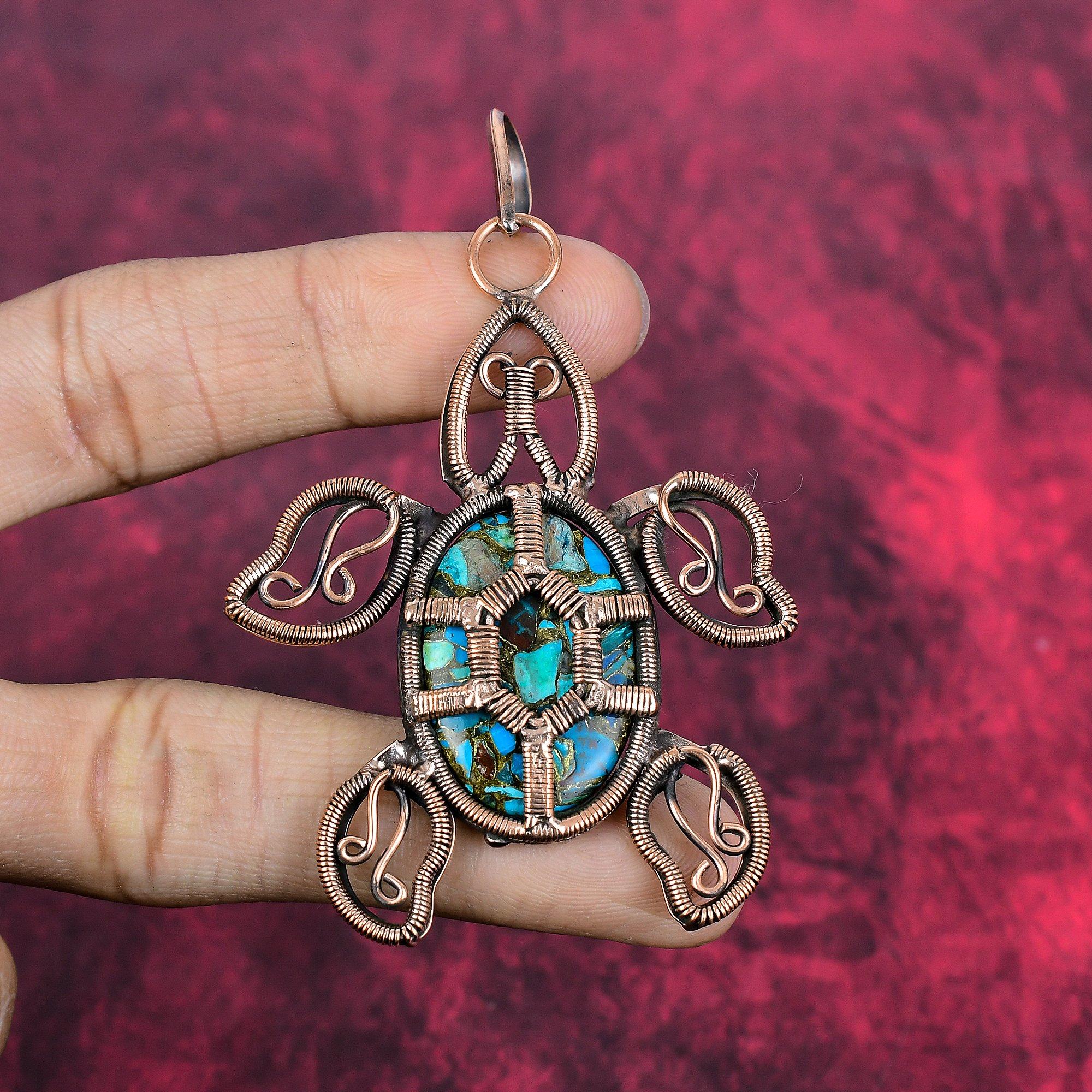 Copper chrysocolla pendant copper wire wrapped gemstone pendant handmade brand new pendant copper wire wrap tortoise jewelry gifts for women