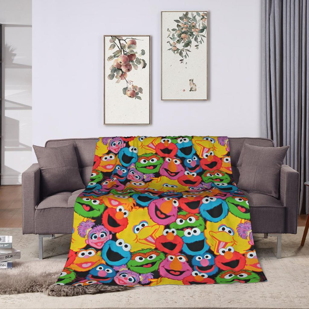 Warm Soft Blanket Travel Office Cookie Monster Elmo Throw Blanket  Flannel Bedspread For Outdoor Funny Sofa Bed Cover