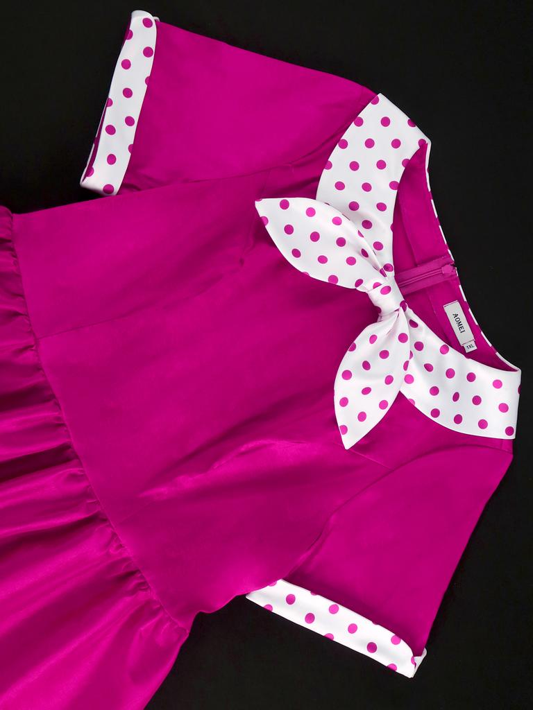 AOMEI Dresses for Women O Neck Polka Dot High Waist A Line Midi Gowns Casual Party