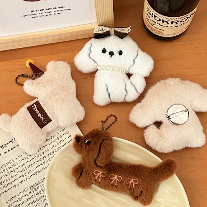 Cartoon Kawaii Dachshund Plush Keychain Novelty Stuffed Puppy Keyring Cute Brooch Backpack Decoration Gifts
