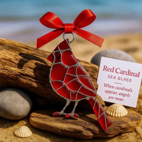 Handcrafted Bird Ornament with Blessing Card Unique Coastal-Inspired Bird Decoration for Christmas Tree And Home Artistic Bird Keepsake