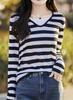 Women's V-Neck Color Block Layered Knit Sweater - Long Sleeve, Lightweight