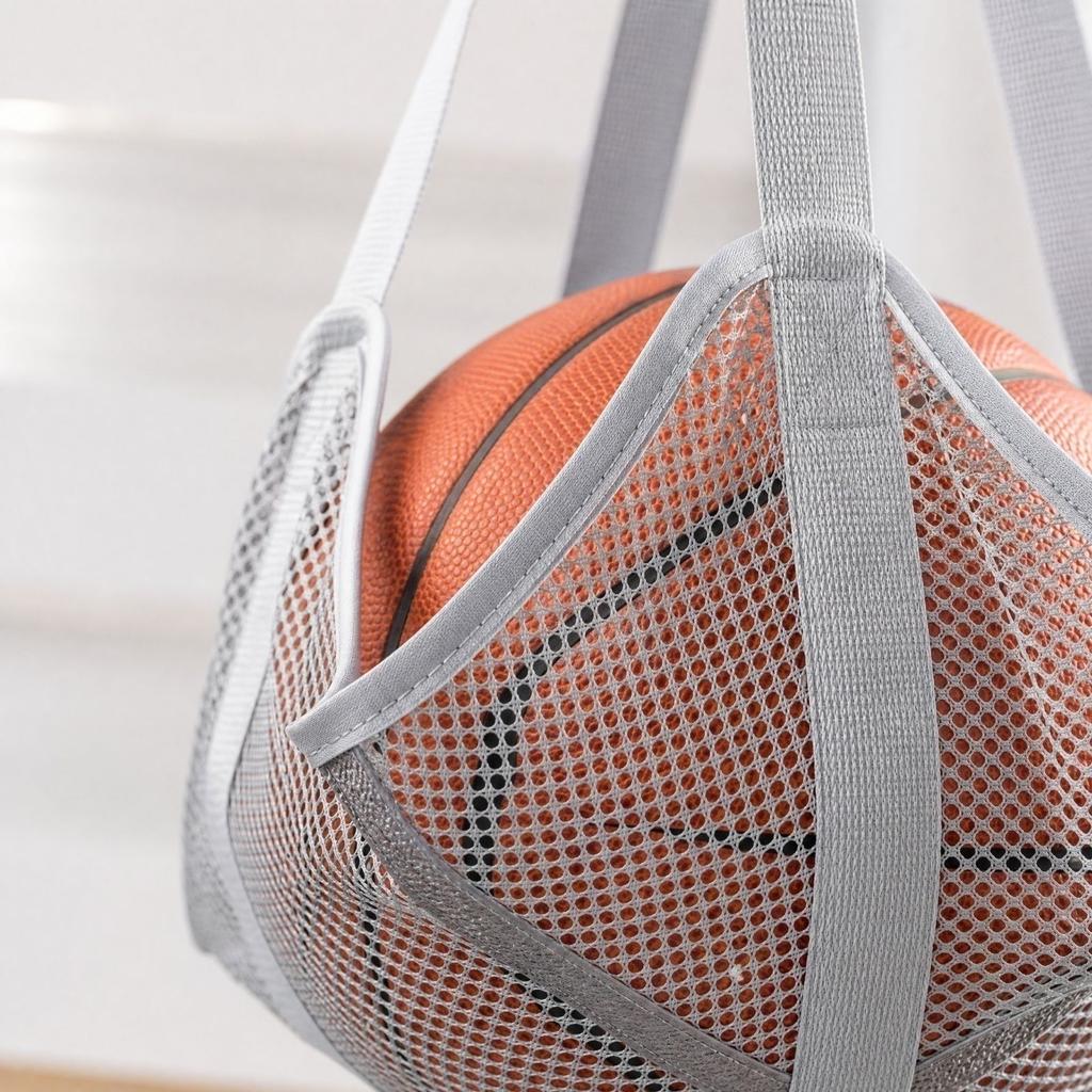 Wisząca torba do przechowywania piłek sportowych do koszykówki i piłki nożnej, siatka, szara, 1 opakowanie