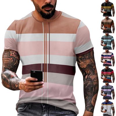 Fashion Striped Print - Men's Casual Round Neck Short Sleeved T-shirt