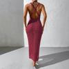 European Style Holiday Beach Knit Cover-up Dress - Backless and Hollow Out Design for Women, 2026