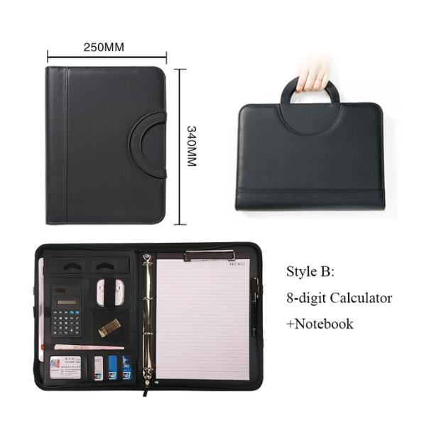 Dosar portabil A4 cu calculator, organizer cu inele, pad pentru documente de birou, geantă tip padfolio din piele PU, personalizabil